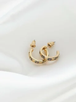 Discount Fat Face FatFace Navy Blue Enamel Daisy Hoop Earrings