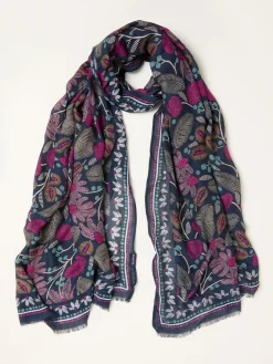 Fat Face FatFace Navy Blue Leaf Floral Printed Lightweight Scarf^Women Hats, Gloves & Scarves|Hats, Gloves & Scarves