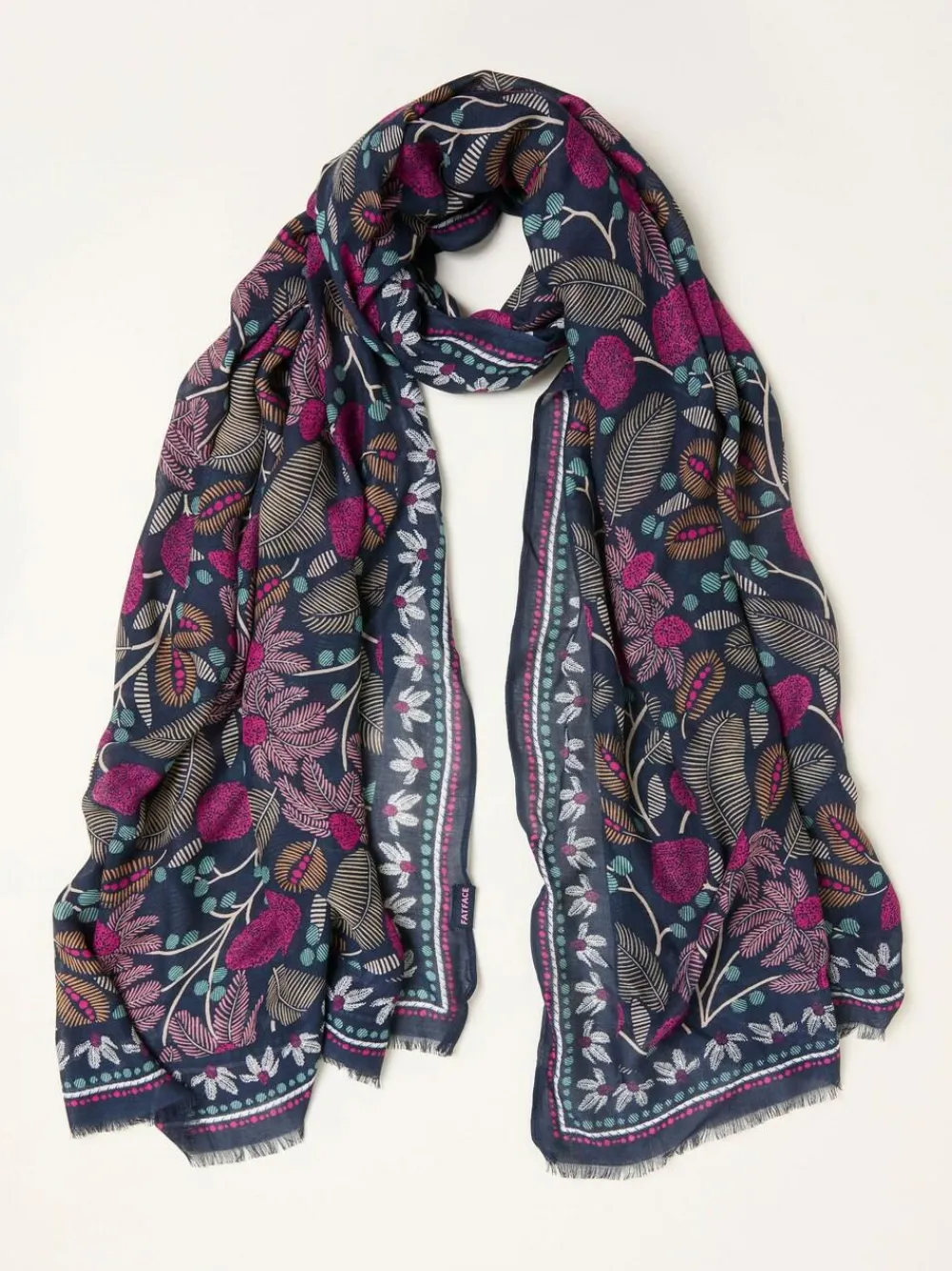 Fat Face FatFace Navy Blue Leaf Floral Printed Lightweight Scarf^Women Hats, Gloves & Scarves|Hats, Gloves & Scarves