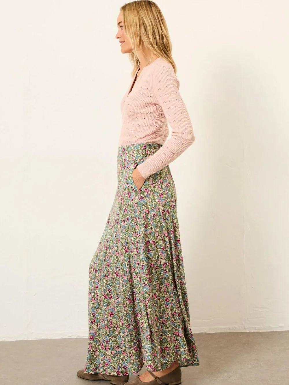 Online Fat Face FatFace Sadie Midi Skirt Green Ditsy Garden