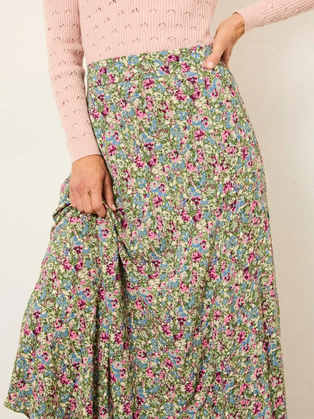 Online Fat Face FatFace Sadie Midi Skirt Green Ditsy Garden