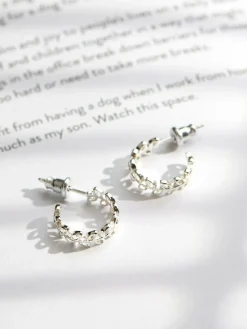 Discount Fat Face FatFace Silver Tone Leaf Huggie Earrings