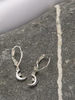Online Fat Face FatFace Silver Tone Moon Drop Earrings