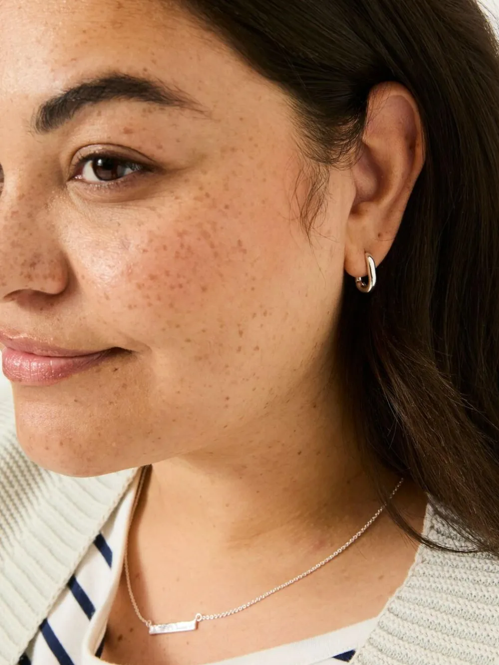 Fat Face FatFace Silver Tone Oval Huggie Hoop Earrings^Women Jewellery