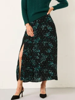 Sale Fat Face FatFace Skye Black Winter Meadow Midi Skirt