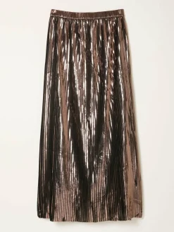 Fat Face FatFace Talia Bronze Metallic Pleated Midi Skirt^Women Skirts