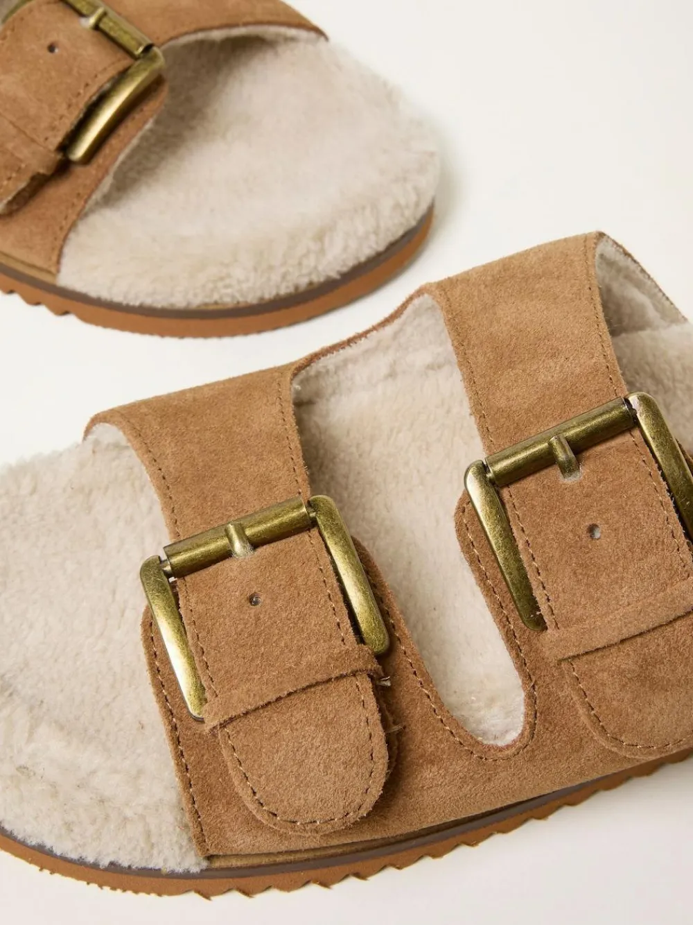 Fat Face FatFace Tan Brown Cosy Borg Lined Leather Footbed^Women Slippers