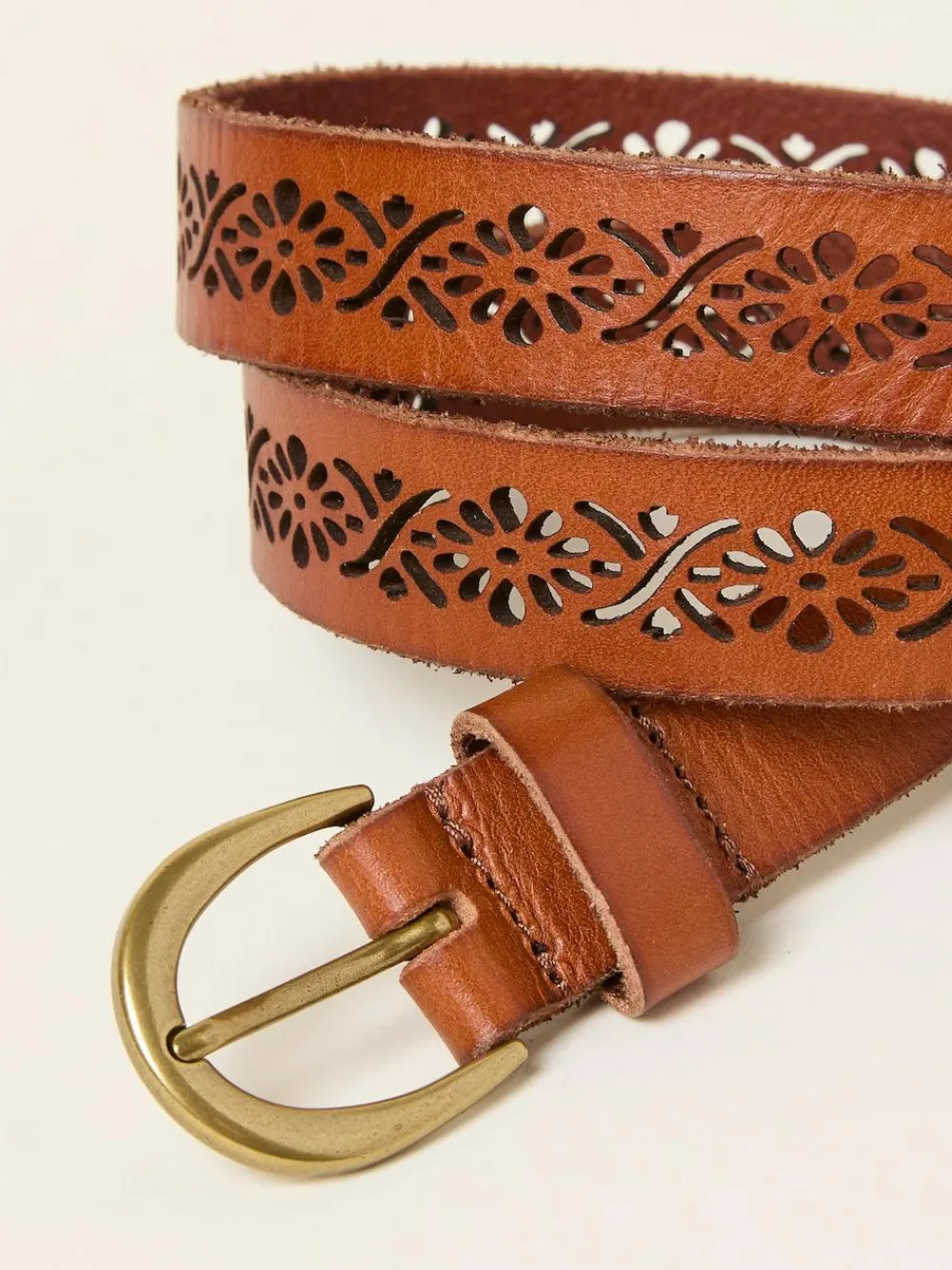 Fat Face FatFace Tan Brown Cut Out Detail Leather Belt^Women Belts