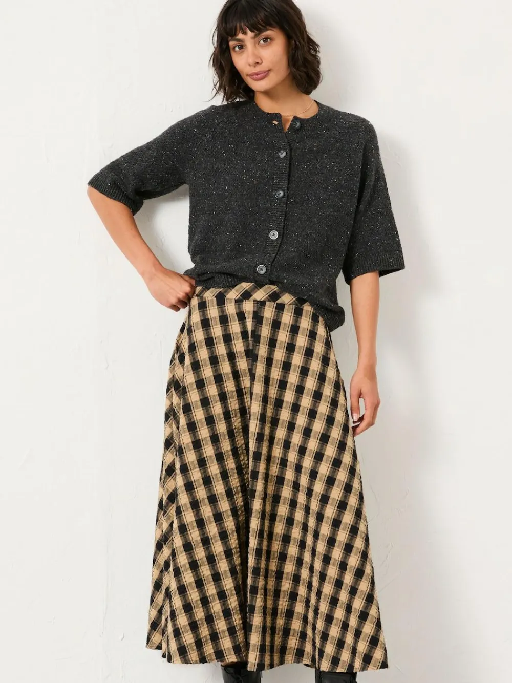 Fat Face FatFace Tilda Black Check Midi Skirt^Women Skirts