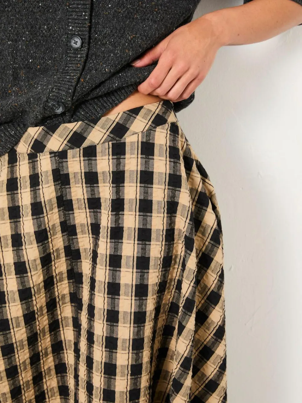 Fat Face FatFace Tilda Black Check Midi Skirt^Women Skirts