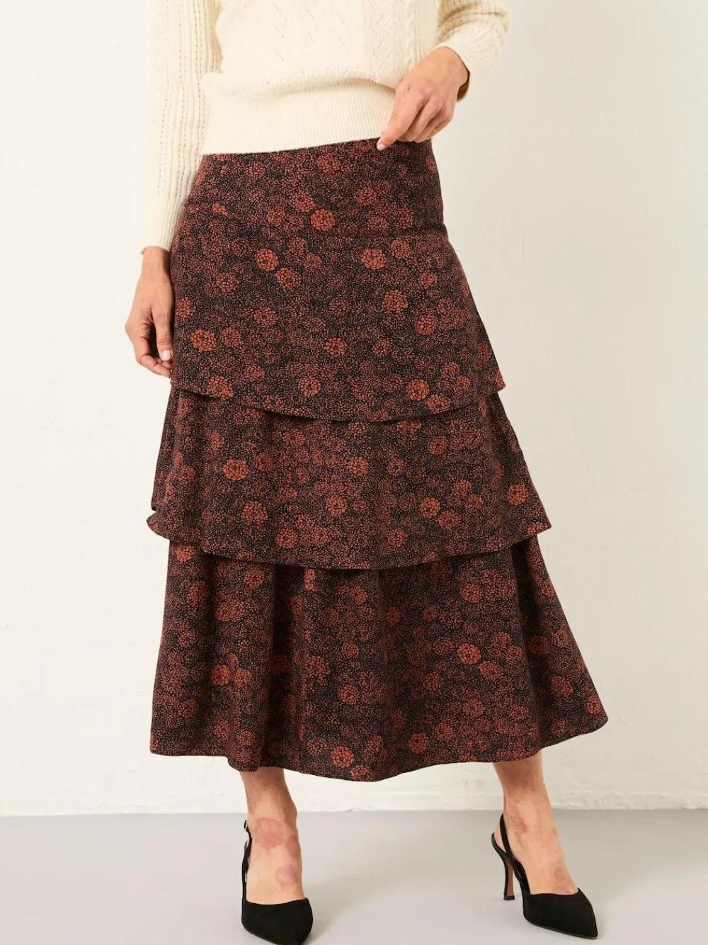 Fat Face FatFace Tonia Black Circle Floral Midi Skirt^Women Skirts