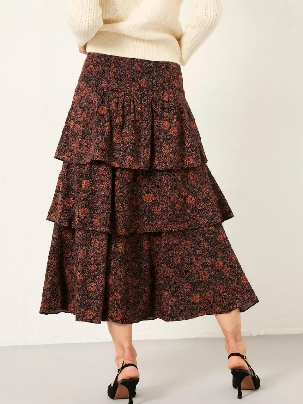 Fat Face FatFace Tonia Black Circle Floral Midi Skirt^Women Skirts