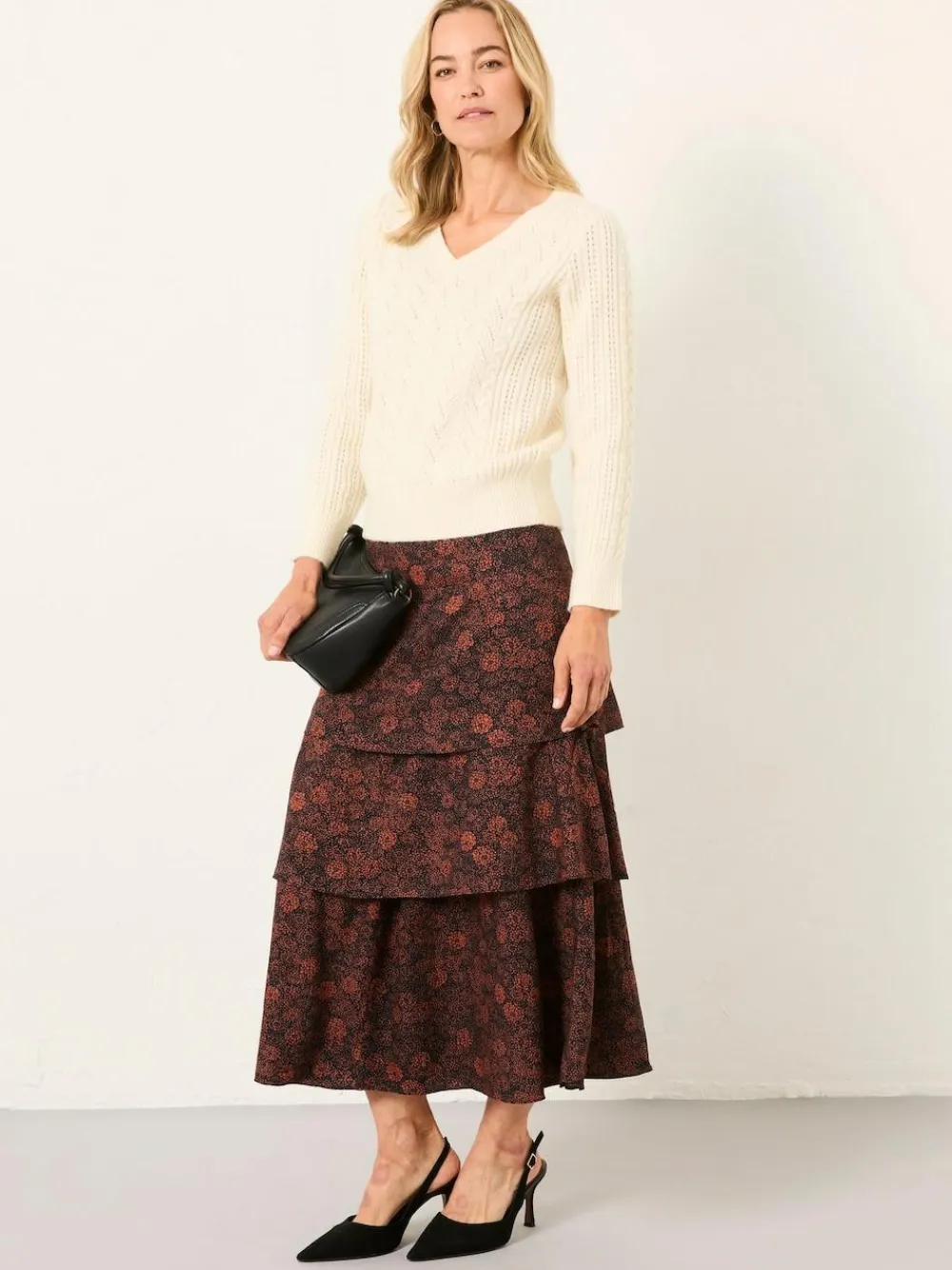 Fat Face FatFace Tonia Black Circle Floral Midi Skirt^Women Skirts