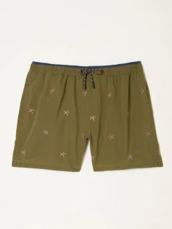 Online Fat Face FatFace Trevose Khaki Green Embroidered Starfish Swim Shorts