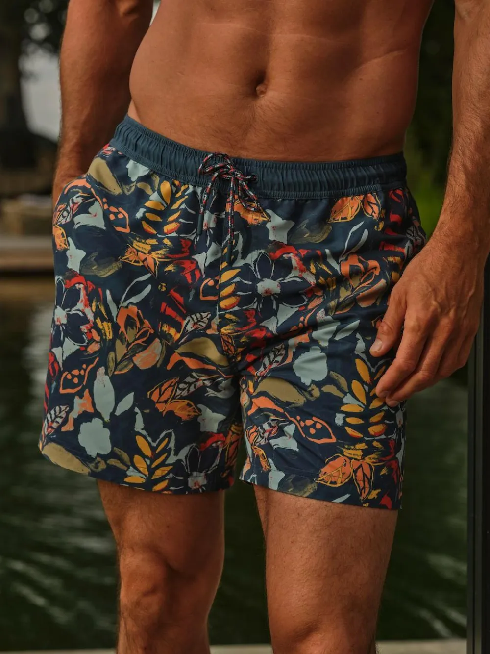 Fat Face FatFace Trevose Teal Blue Jungle Print Swim Shorts^ Swimwear