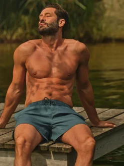 Fat Face FatFace Trevose Teal Blue Texture Print Swim Shorts^ Swimwear