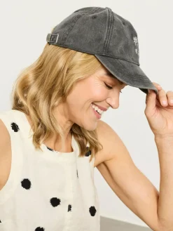 Sale Fat Face FatFace Embroidered Daisy Cap Washed Black