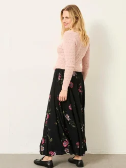 New Fat Face FatFace Willow Midi Skirt Black Spring Floral