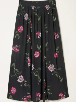New Fat Face FatFace Willow Midi Skirt Black Spring Floral
