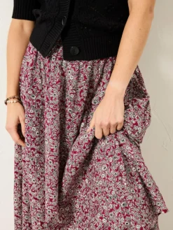 Online Fat Face FatFace Willow Midi Skirt Plum Purple 2 Tone Floral