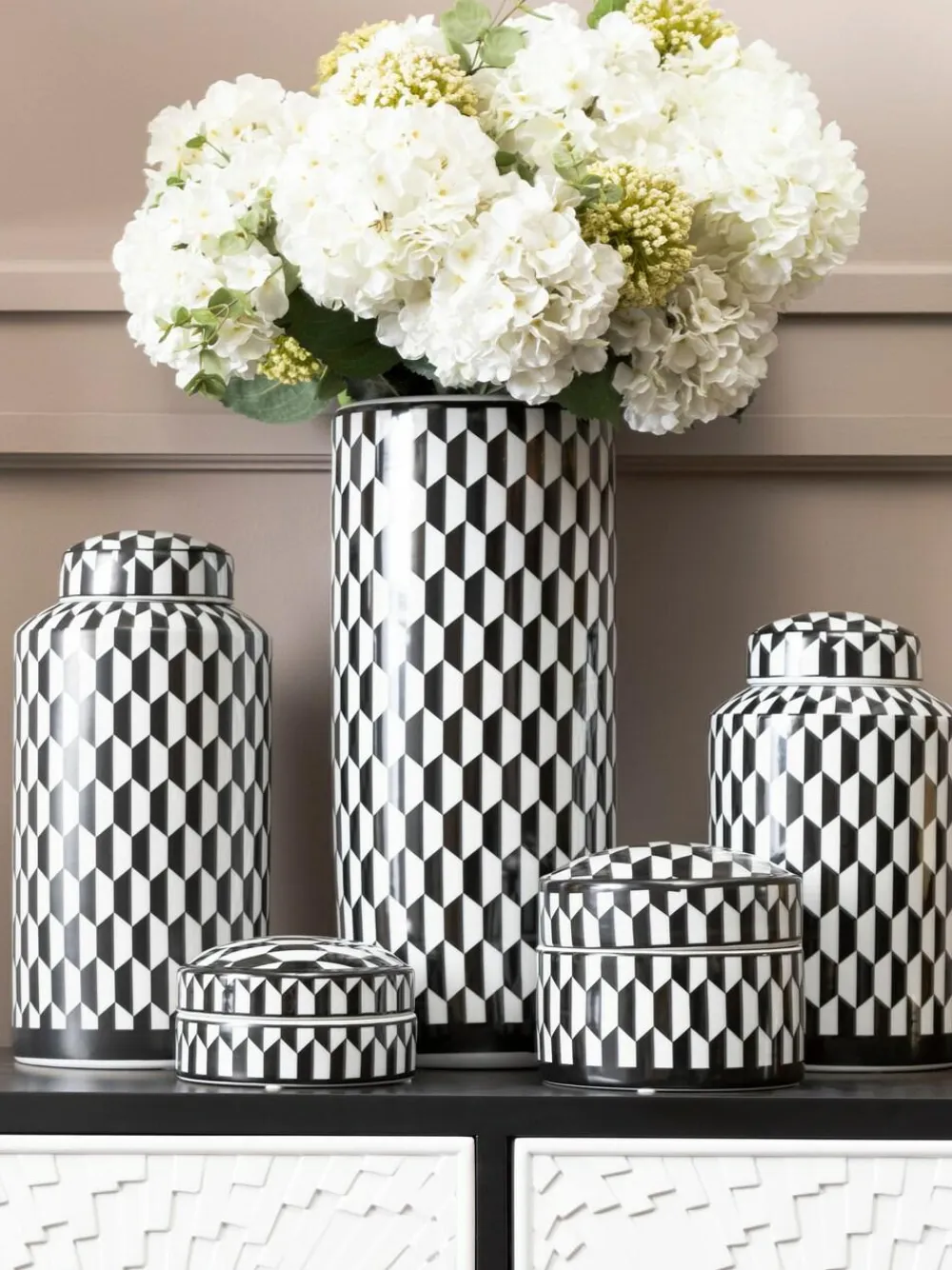 Discount Fifty Five South Black White Marlo Ceramic Trinket Box with Lid