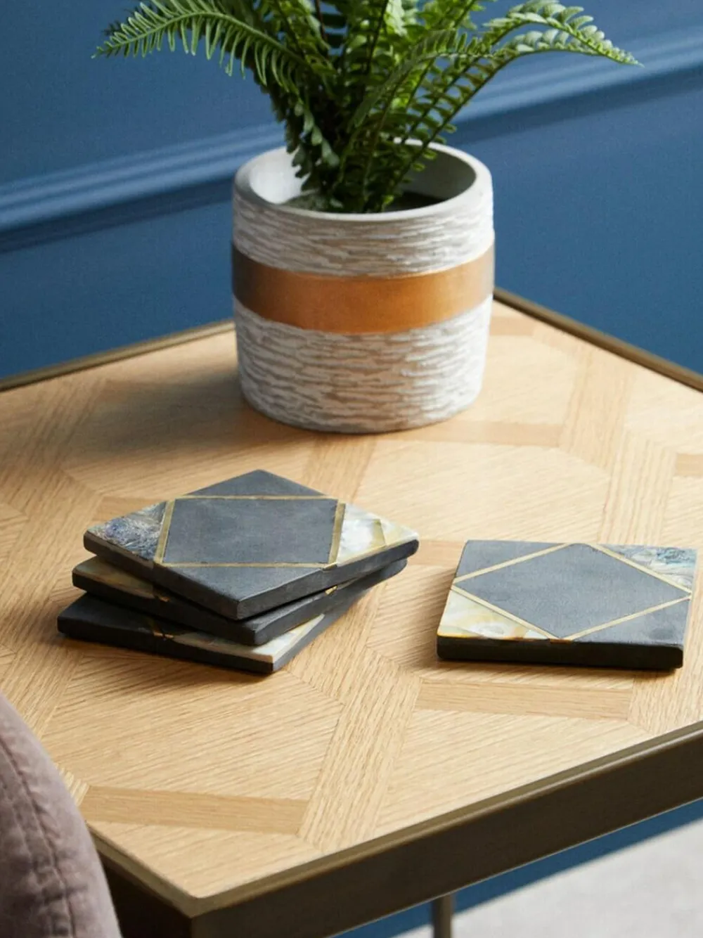 Fifty Five South Set of 4 Black/Gold Oriana Coasters^ Ornaments