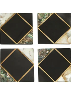 Fifty Five South Set of 4 Black/Gold Oriana Coasters^ Ornaments