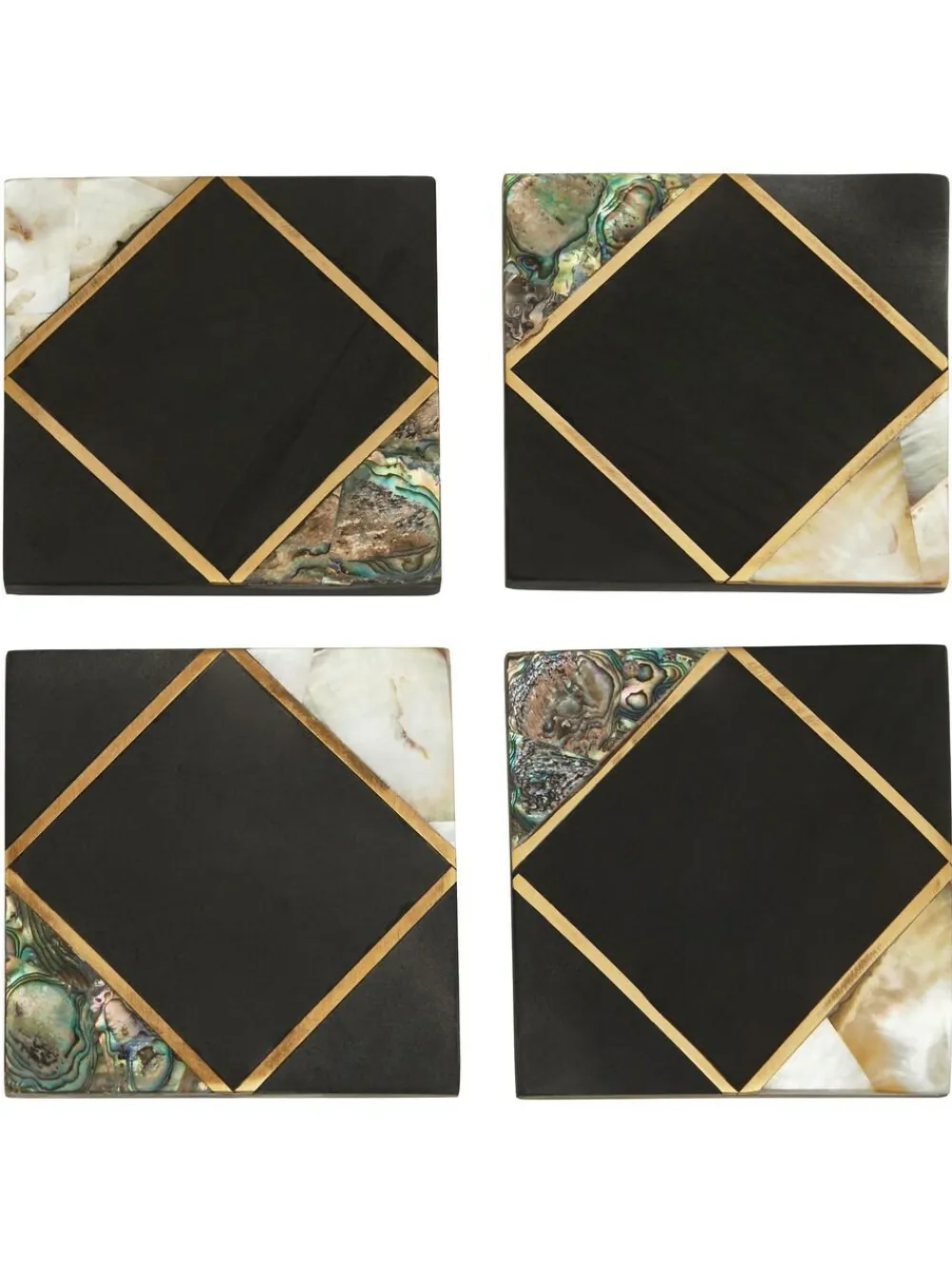 Fifty Five South Set of 4 Black/Gold Oriana Coasters^ Ornaments