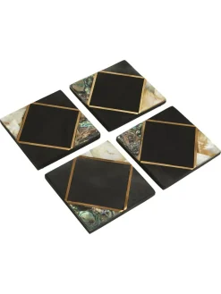 Fifty Five South Set of 4 Black/Gold Oriana Coasters^ Ornaments