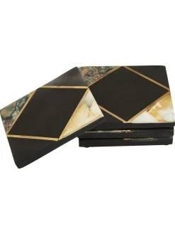 Fifty Five South Set of 4 Black/Gold Oriana Coasters^ Ornaments
