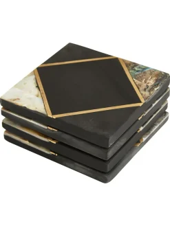 Fifty Five South Set of 4 Black/Gold Oriana Coasters^ Ornaments
