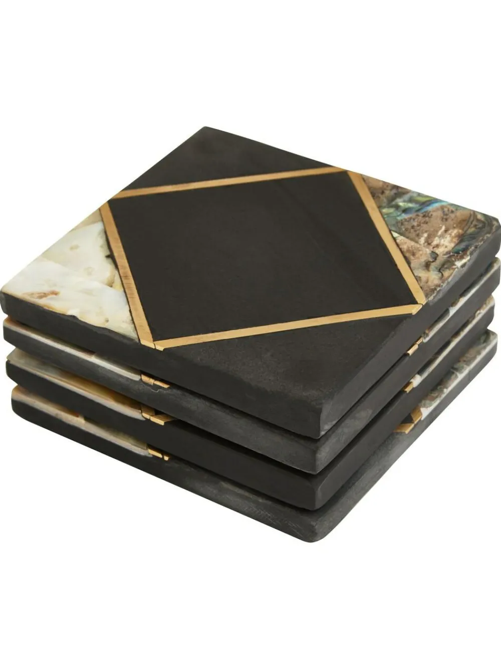 Fifty Five South Set of 4 Black/Gold Oriana Coasters^ Ornaments