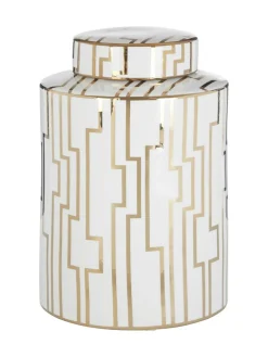 Fifty Five South White/Gold Kya Ceramic Jar with Lid^ Storage & Organisation
