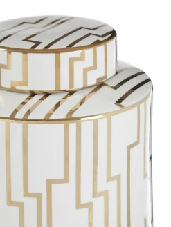 Fifty Five South White/Gold Kya Ceramic Jar with Lid^ Storage & Organisation