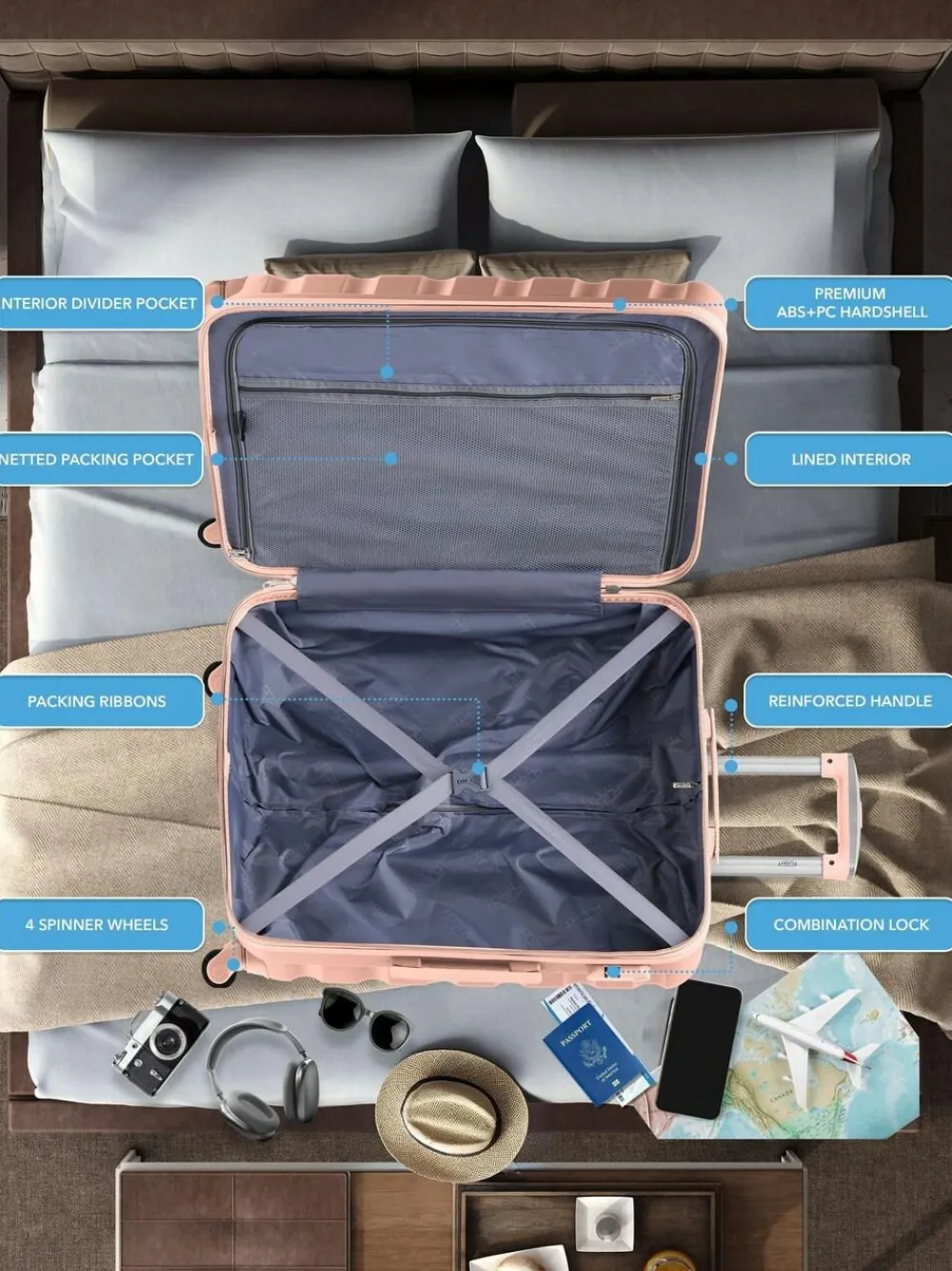 Online CABIN PRO Flight Knight Large Pink Check In Hold Luggage Hardcase Travel Suitcases Set Of 2