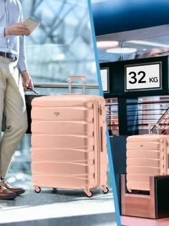 Online CABIN PRO Flight Knight Large Pink Check In Hold Luggage Hardcase Travel Suitcases Set Of 2