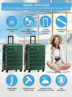 CABIN PRO Flight Knight Medium Green Check In Hold Luggage Hardcase Travel Suitcases Set Of 2