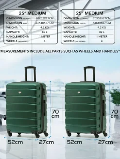 CABIN PRO Flight Knight Medium Green Check In Hold Luggage Hardcase Travel Suitcases Set Of 2