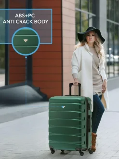 CABIN PRO Flight Knight Medium Green Check In Hold Luggage Hardcase Travel Suitcases Set Of 2