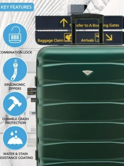 CABIN PRO Flight Knight Medium Green Check In Hold Luggage Hardcase Travel Suitcases Set Of 2