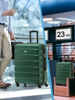 CABIN PRO Flight Knight Medium Green Check In Hold Luggage Hardcase Travel Suitcases Set Of 2