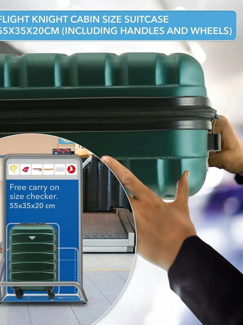 CABIN PRO Flight Knight Medium Green Check In & Small Carry On Hardcase Travel Suitcases Set Of 2^Women Luggage