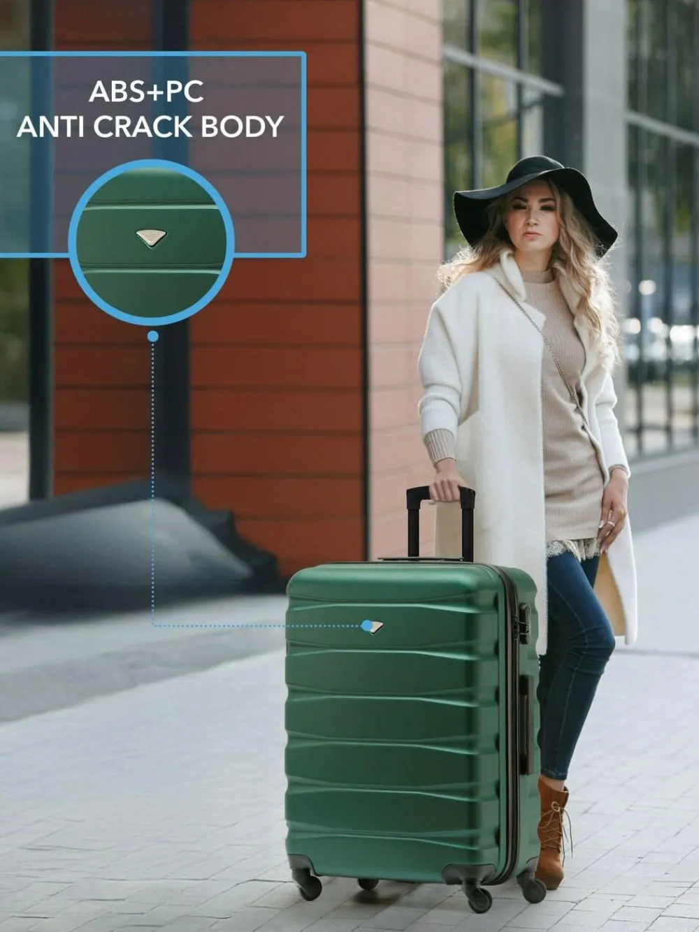 CABIN PRO Flight Knight Medium Green Check In & Small Carry On Hardcase Travel Suitcases Set Of 2^Women Luggage