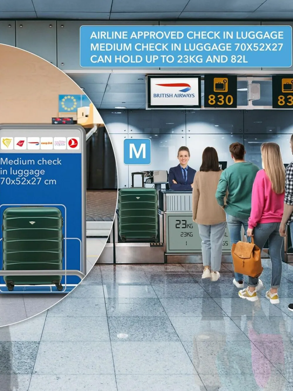 CABIN PRO Flight Knight Medium Green Check In & Small Carry On Hardcase Travel Suitcases Set Of 2^Women Luggage