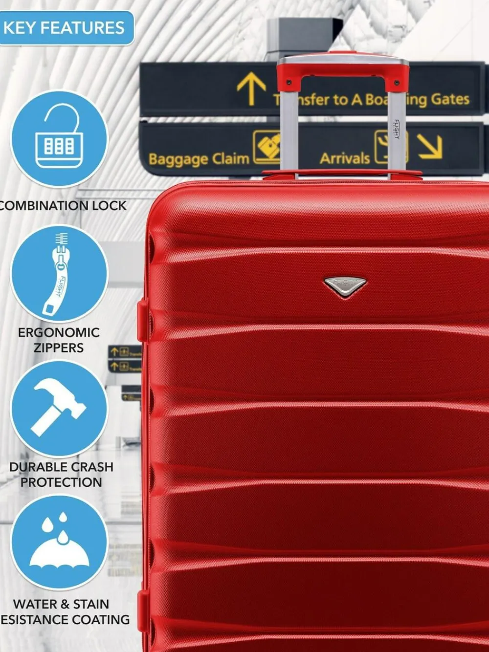 Hot CABIN PRO Flight Knight Medium Red Check In & Small Carry On Hardcase Travel Suitcases Set Of 2