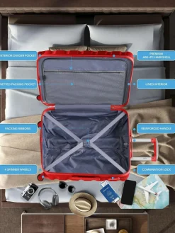 Hot CABIN PRO Flight Knight Medium Red Check In & Small Carry On Hardcase Travel Suitcases Set Of 2