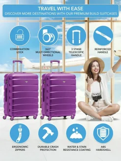 Hot CABIN PRO Flight Knight Purple Set of 2 Medium Check-In Hold Luggage Hardcase Travel Suitcases