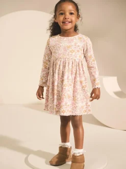 Online Next Floral Long Sleeve Ribbed Dress (3mths-7yrs)