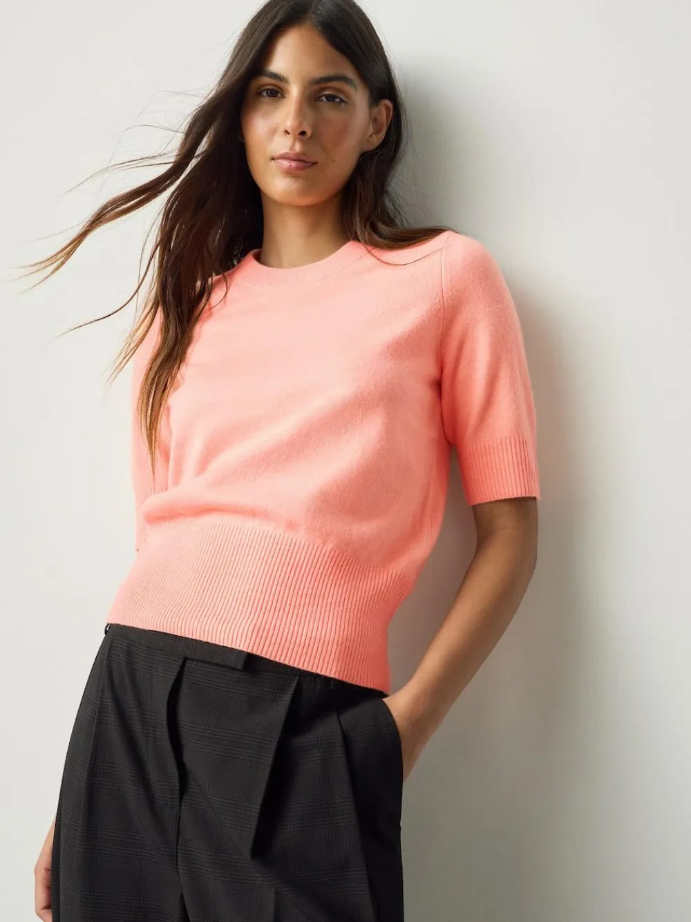 Clearance Next Fluro Coral Supersoft Short Sleeve Knitted Top