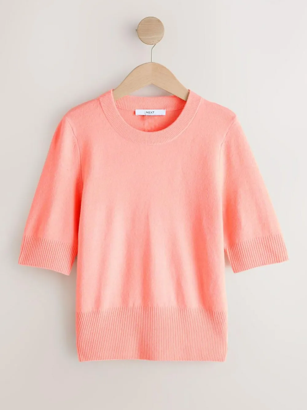 Clearance Next Fluro Coral Supersoft Short Sleeve Knitted Top